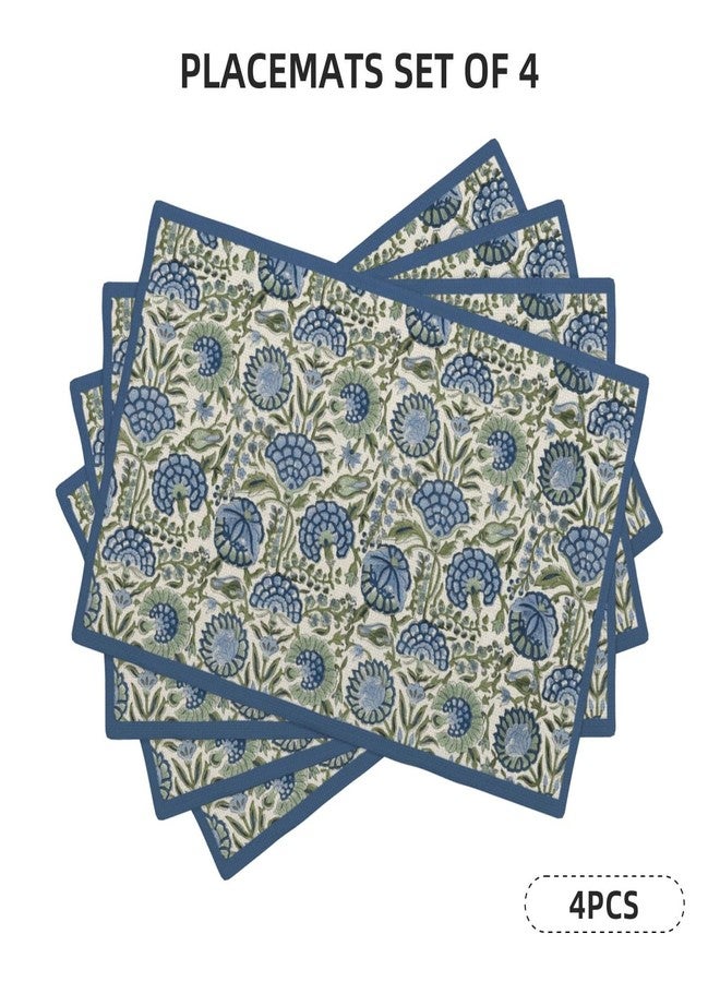 DAFENA Navy Blue Boho Placemats Set of 4 Sage Green Vintage Floral Decor Place Mats 12x18 Inch Flower Spring Summer Seasonal Decorative Linen Table Mats for Home Kitchen Dining Party Table Decoration - Image 2