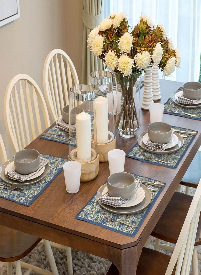DAFENA Navy Blue Boho Placemats Set of 4 Sage Green Vintage Floral Decor Place Mats 12x18 Inch Flower Spring Summer Seasonal Decorative Linen Table Mats for Home Kitchen Dining Party Table Decoration - Image 4