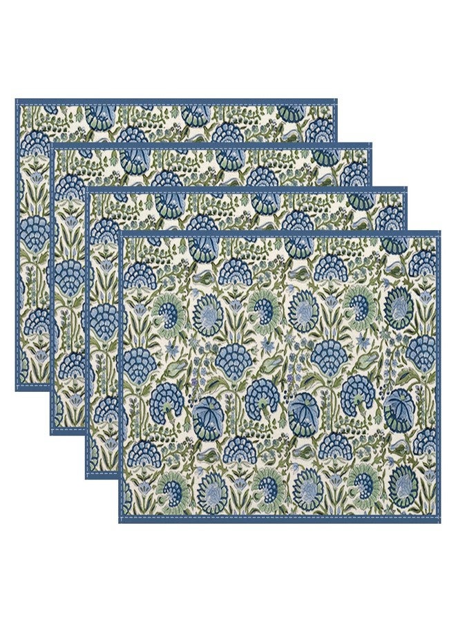 DAFENA Navy Blue Boho Placemats Set of 4 Sage Green Vintage Floral Decor Place Mats 12x18 Inch Flower Spring Summer Seasonal Decorative Linen Table Mats for Home Kitchen Dining Party Table Decoration - Image 1