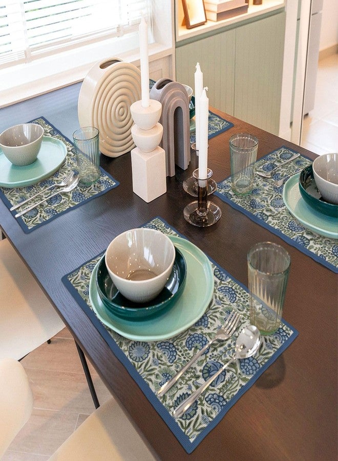 DAFENA Navy Blue Boho Placemats Set of 4 Sage Green Vintage Floral Decor Place Mats 12x18 Inch Flower Spring Summer Seasonal Decorative Linen Table Mats for Home Kitchen Dining Party Table Decoration - Image 3