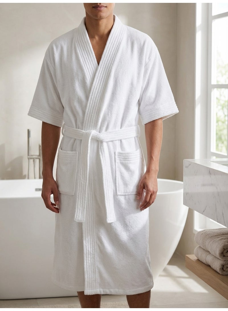 Ambrosia 100% Cotton White Terry Bathrobe XL Luxor Unisex For Men And Women Highly Absorbent Spa Shower Robe with Pockets and Belt Comfortable Hotel Wear - Image 3