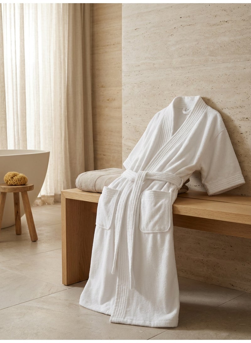 Ambrosia 100% Cotton White Terry Bathrobe XL Luxor Unisex For Men And Women Highly Absorbent Spa Shower Robe with Pockets and Belt Comfortable Hotel Wear - Image 5
