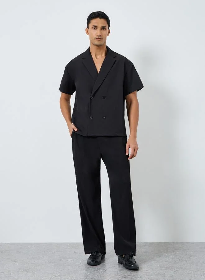 ستايلي قميص بصفين أزرار بقصة واسعة بياقة مطوية