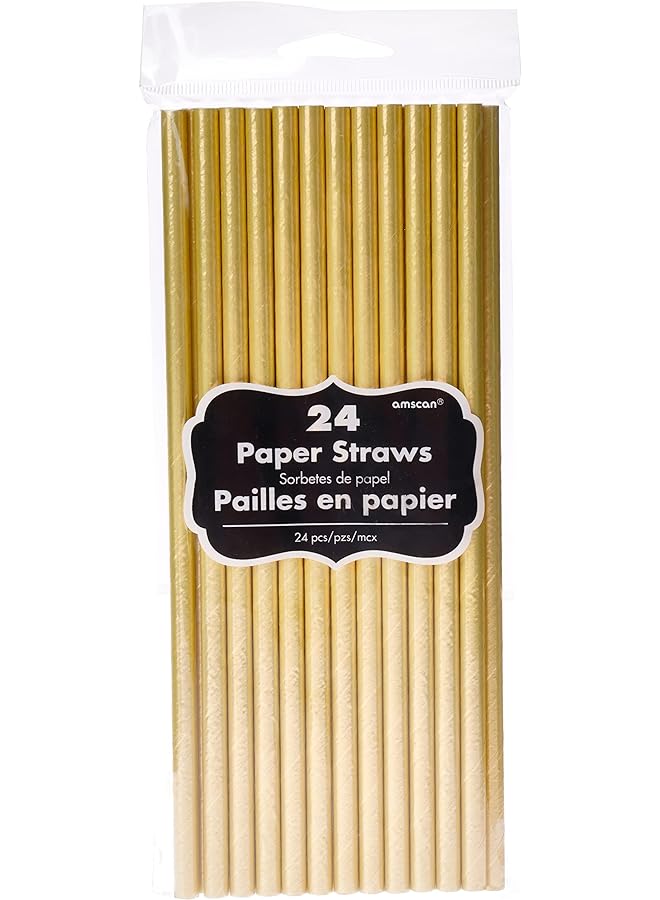 Amscan Gold Solid Paper Straws 24Pcs - Image 1