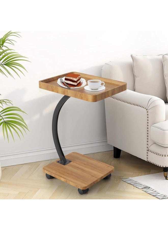 DubaiGallery Modern rolling side table with Wooden look shelves, curved metal frame, smooth caster wheels, perfect for laptop, sofa, bedside, office, space saving, sturdy, elegant home furniture, design, style, comfort, convenience. - Image 1