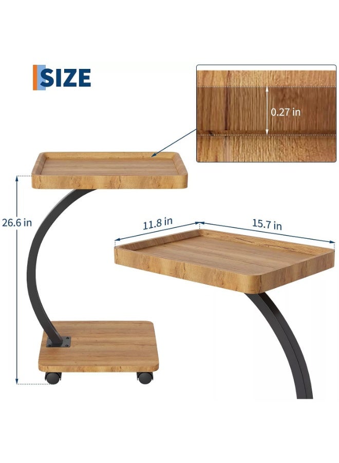 DubaiGallery Modern rolling side table with Wooden look shelves, curved metal frame, smooth caster wheels, perfect for laptop, sofa, bedside, office, space saving, sturdy, elegant home furniture, design, style, comfort, convenience. - Image 4