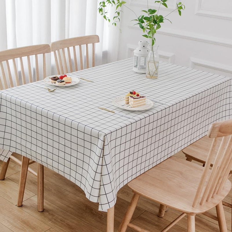 TruDelve Heavy Duty Vinyl Table Cloth Plastic Tablecloths for Kitchen Dining Table Wipeable PVC Waterproof Tablecloth for Rectangle Table 54 x 108 White Plaid