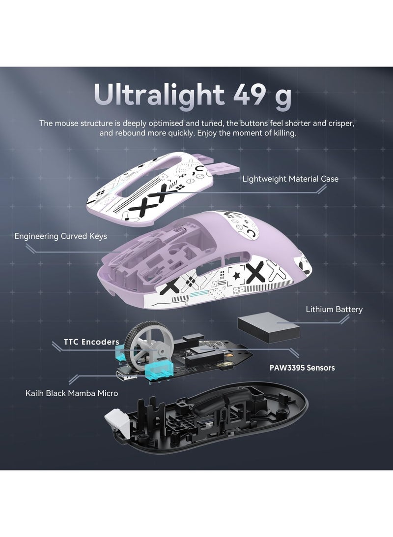 Attack Shark ATTACK SHARK X3 Wireless Gaming Mouse – Ultra-Light 49g Superlight Design – 26,000 DPI Optical Sensor – 2.4GHz Wireless, Bluetooth & Wired Connection – Programmable Buttons – RGB Lighting – Ergonomic Grip – Compatible with PC, Laptop, Mac (Purple)  - Image 5