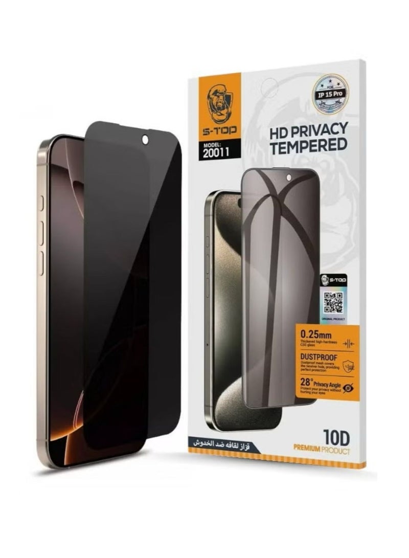 S-TOP Privacy Screen Protector for iPhone 16 Pro Max, 9H Hardness Tempered Glass Anti-Spy Layer, by S-TOP - Image 1