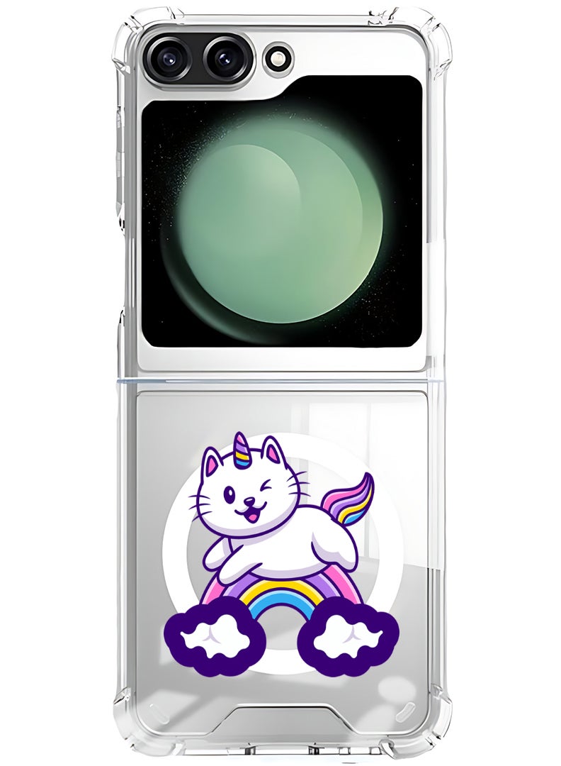 Theodor Magnetic Case for Samsung Galaxy Z Flip 5 Compatible with MagSafe Wireless Charging, Shockproof Phone Bumper Cover Cute Unicorn - Image 1