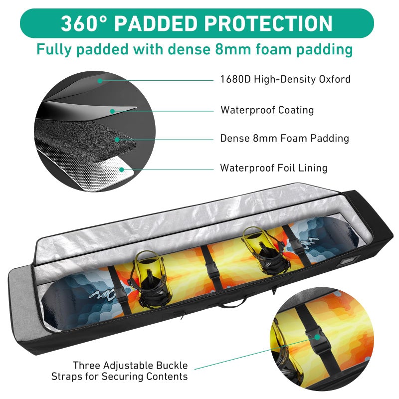 WIKAHO Padded Snowboard Bag Store & Transport Snowboards/Skis Up to 65 Inches, Ski Bag Waterproof Snowboard Bag for Air Travel - Image 2