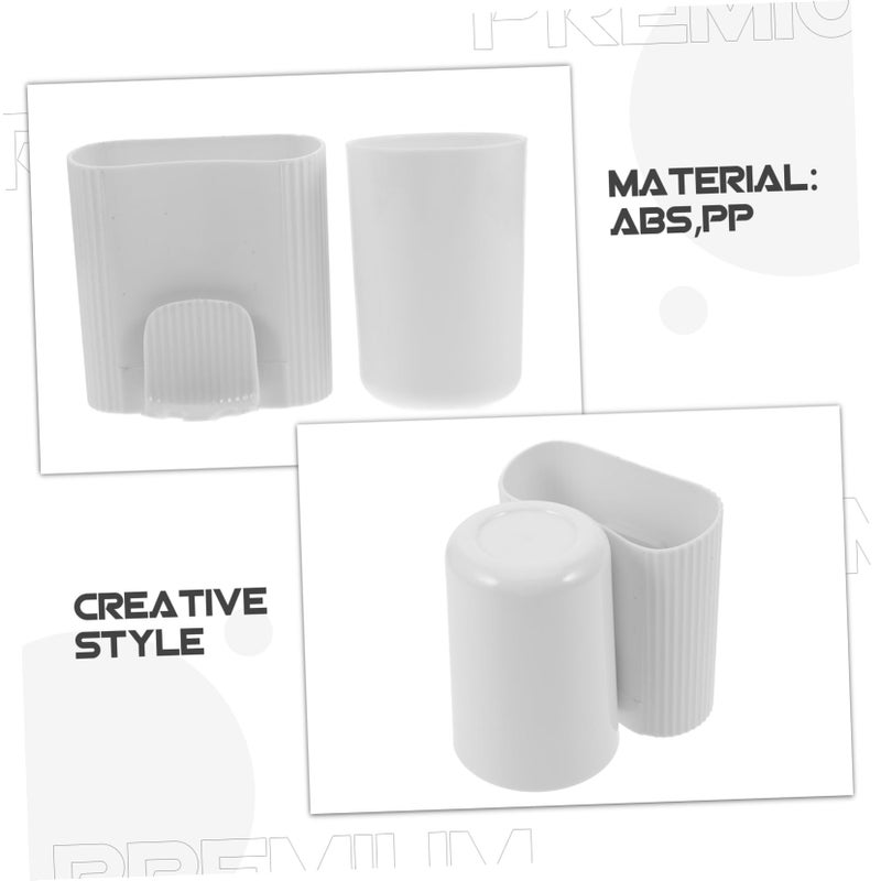 Wall Mounted Toothbrush Holder With Toothpaste Dispenser White Plastic Bathroom Organizer - Image 4