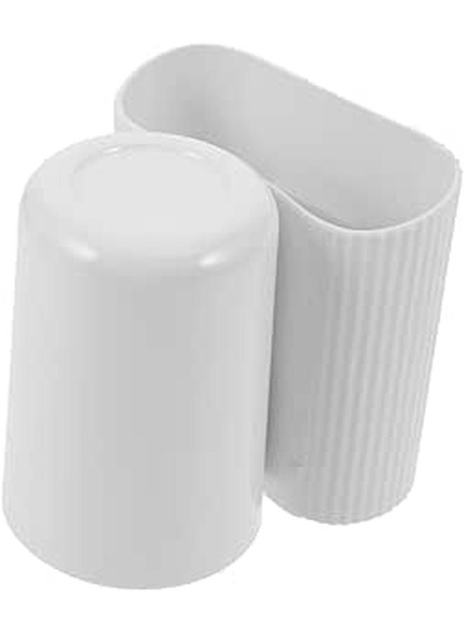 Wall Mounted Toothbrush Holder With Toothpaste Dispenser White Plastic Bathroom Organizer - Image 1