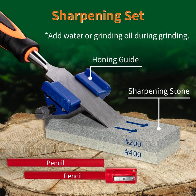 SIIIXS 13pcs Professional Wood Chisel Set, 8pcs Woodworking Chisel Set with 1pcs Honing Guide, 1pcs Sharpening Stone and 2pcs Carpenter Pencils - Image 4