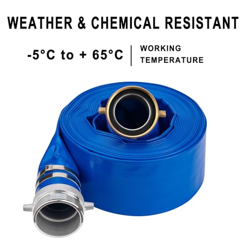 Eastrans خرطوم تصريف وعودة مياه السباحة بقطر 3" وطول 100' بلون أزرق من PVC، خرطوم مسطح معزز للاستخدام الثقيل مع وصلات ألومنيوم دائرية - Image 3