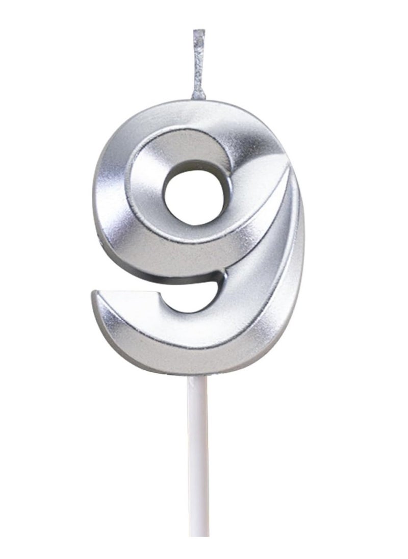 Silver Number Candles For Happy Birthday Cake and Party Number 9  - Image 1