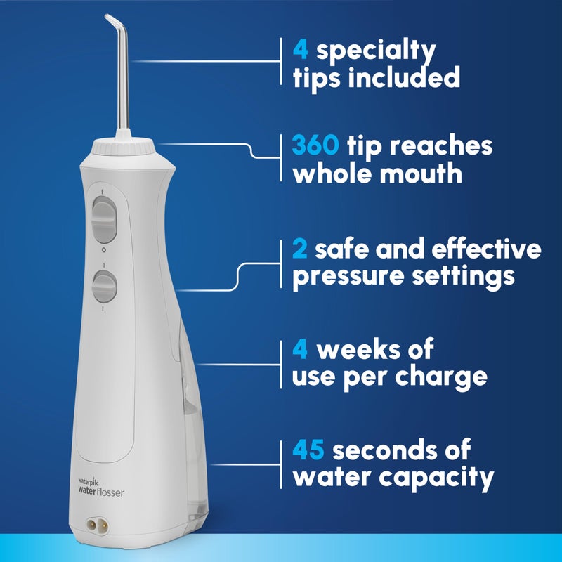 Waterpik Cordless Pearl Rechargeable Portable Water Flosser for Teeth, Gums, Braces Care and Travel with 4 Flossing Tips - ADA Accepted, WF-13 White, Packaging May Vary - Image 2