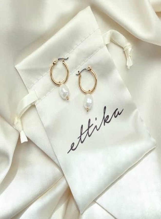 Ettika Pearl Earrings. Huggie, Hoop Earrings, Gold Pearl Earrings, 2-in-1 Gold Tone Plated with Removable Charm. - Image 3