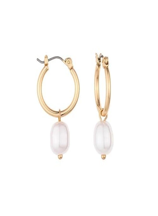 Ettika Pearl Earrings. Huggie, Hoop Earrings, Gold Pearl Earrings, 2-in-1 Gold Tone Plated with Removable Charm. - Image 1