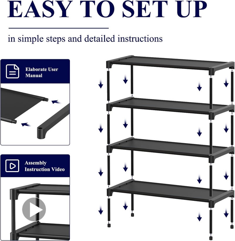 Kitsure Shoe Rack - Non-Woven Shoe Rack Shelf, Shoe Organizer for Closet, Entryway, Garage & Corridor, Stackable Shoe Shelves, X-Large, Black - Image 4