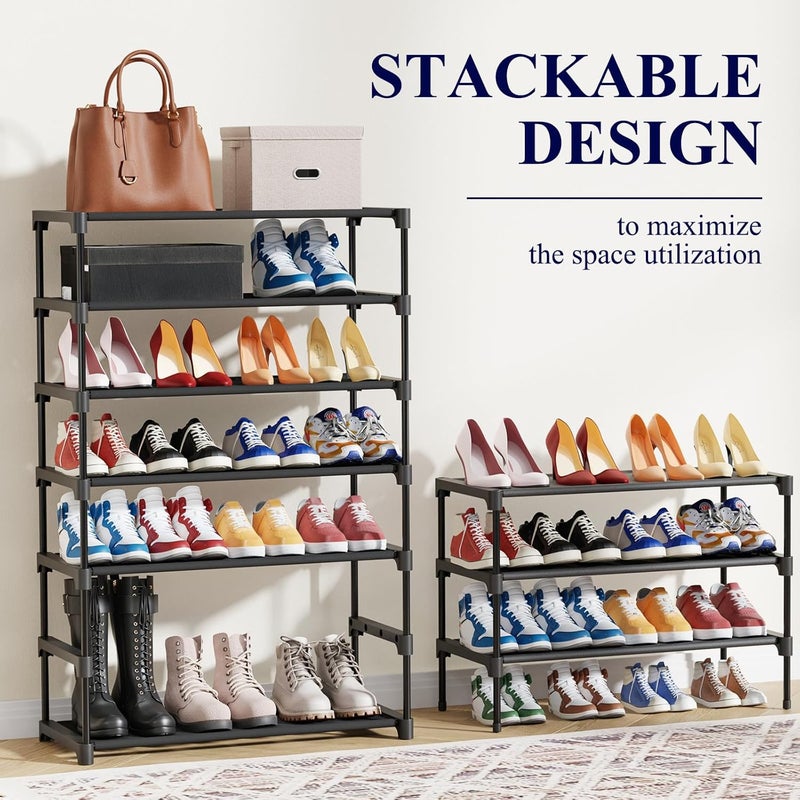 Kitsure Shoe Rack - Non-Woven Shoe Rack Shelf, Shoe Organizer for Closet, Entryway, Garage & Corridor, Stackable Shoe Shelves, X-Large, Black - Image 5
