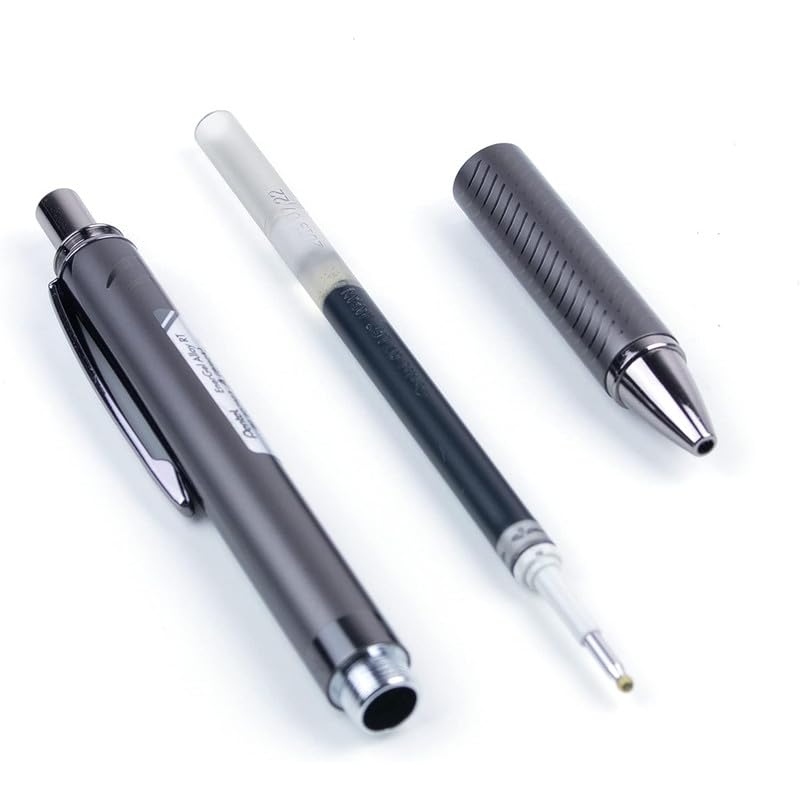 Pentel EnerGel Metal 0.7mm Roller Gel Pen | Aluminium Metal Matte Black Body | Textured Grip With Retractable Mechanism | Black Body, Blue Ink - Image 5