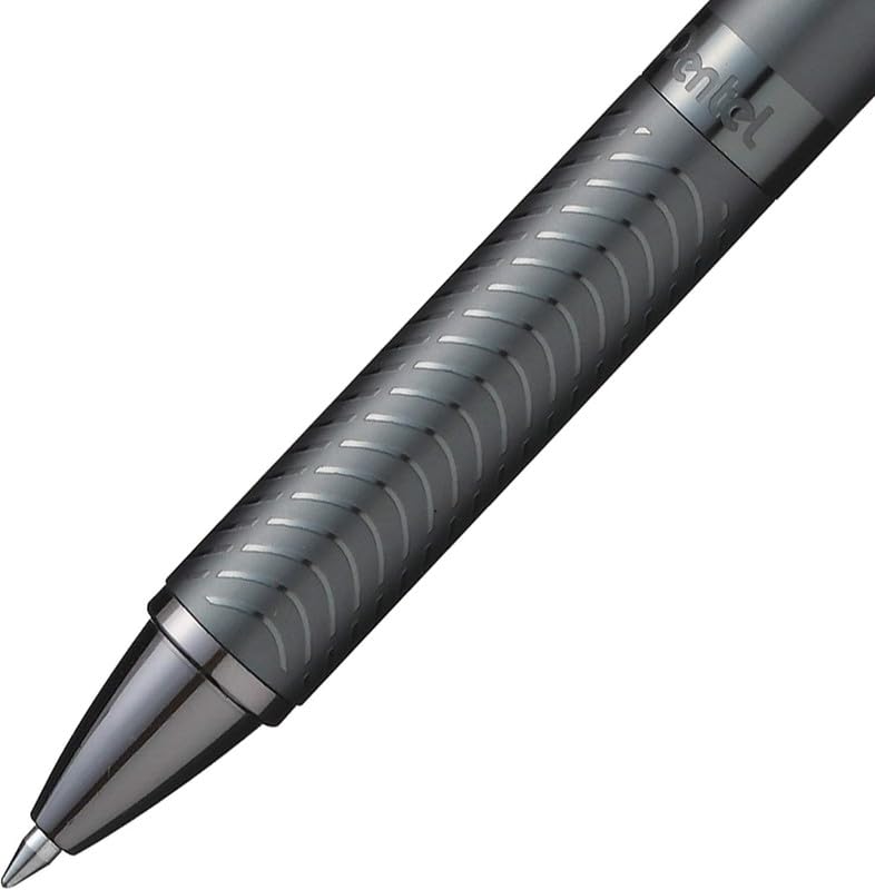 Pentel EnerGel Metal 0.7mm Roller Gel Pen | Aluminium Metal Matte Black Body | Textured Grip With Retractable Mechanism | Black Body, Blue Ink - Image 2