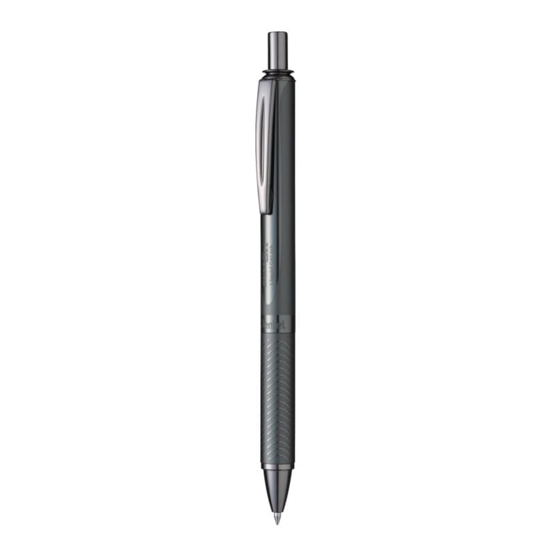 Pentel EnerGel Metal 0.7mm Roller Gel Pen | Aluminium Metal Matte Black Body | Textured Grip With Retractable Mechanism | Black Body, Blue Ink - Image 1