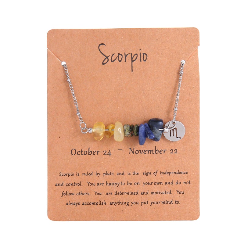 Stylish Stainless Steel Zodiac Necklace with Irregular Natural Stone  Pendants