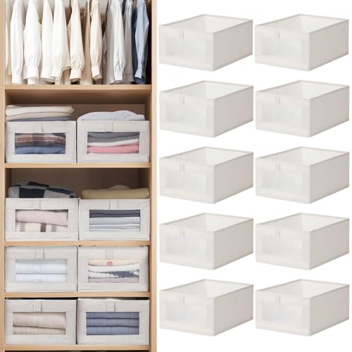 VZZNN 10 Pack Linen Closet Organizers And Storage, Closet Storage Bins for Closet Organization, Linen Closet Baskets Foldable Closet Organizer Bins with Clear Window For Organizing Clothing, Jeans - Image 1
