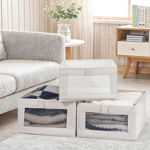 VZZNN 10 Pack Linen Closet Organizers And Storage, Closet Storage Bins for Closet Organization, Linen Closet Baskets Foldable Closet Organizer Bins with Clear Window For Organizing Clothing, Jeans - Image 4