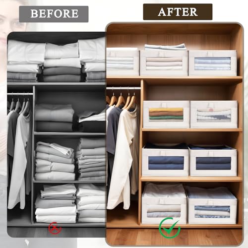 VZZNN 10 Pack Linen Closet Organizers And Storage, Closet Storage Bins for Closet Organization, Linen Closet Baskets Foldable Closet Organizer Bins with Clear Window For Organizing Clothing, Jeans - Image 2