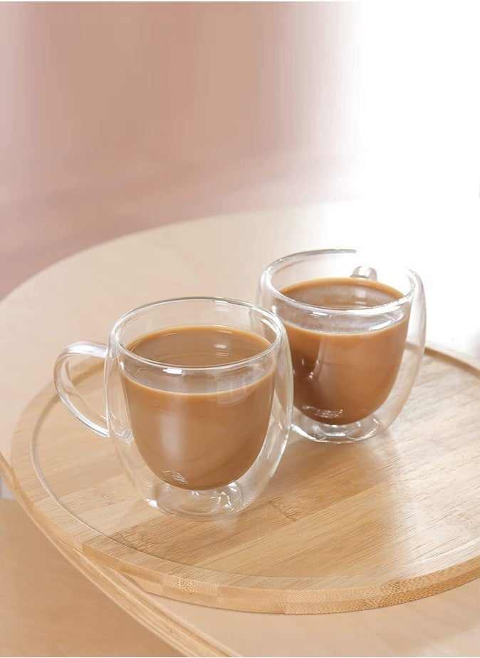 1Chase Double Wall Coffee Tea Cup With Handle 250 ML Set of 4 - Image 3