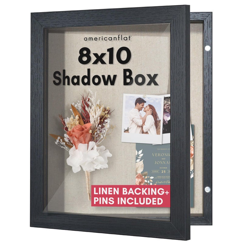 Americanflat Front Opening 8x10 Shadow Box Frame with ShatterResistant Glass Silhouette Collection Shadow Box Display Case for Tabletop and Wall Display Black