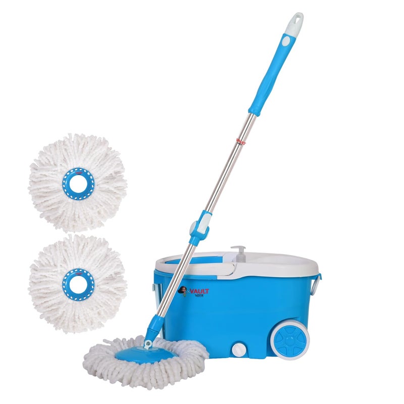 VAULT BHARAT Vault Bharat Premium Mop Bucket for Floor Cleaning 360 Degree Cleaning Spin Mop with Easy Wheels with 2 Refill Model V57V32 Color Blue Warranty 1 Year - Image 1