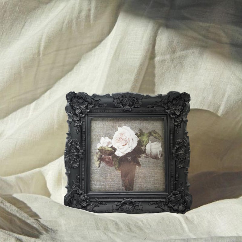 CISOO 4x4 Vintage Small Picture Frame, Antique Ornate Black Square Photo Frame, for Table Top and Wall Display, Decorative Floral Design Retro Home Decor, Photo Gallery Art - Image 2