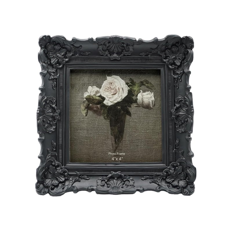 CISOO 4x4 Vintage Small Picture Frame, Antique Ornate Black Square Photo Frame, for Table Top and Wall Display, Decorative Floral Design Retro Home Decor, Photo Gallery Art - Image 1