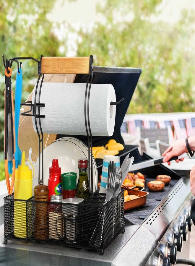 FANGSUN Grill Caddy, BBQ Caddy with Paper Towel Holder, Picnic Condiment Utensil Caddy for Outdoor Camping, Barbecue Accessories Storage Organizer for Griddle Grilling Tools, RV Patio Camper Must-Have - Image 2