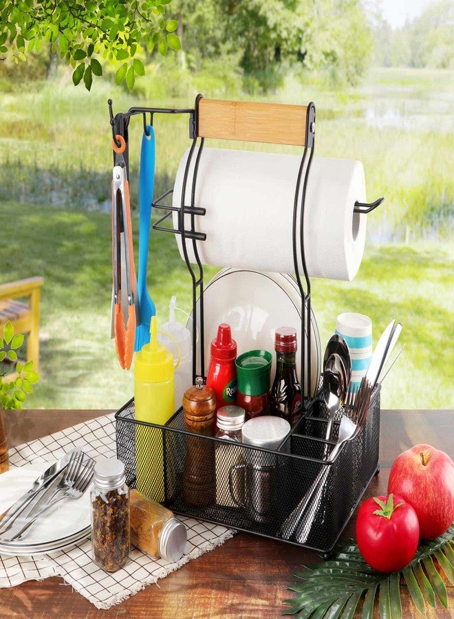 FANGSUN Grill Caddy, BBQ Caddy with Paper Towel Holder, Picnic Condiment Utensil Caddy for Outdoor Camping, Barbecue Accessories Storage Organizer for Griddle Grilling Tools, RV Patio Camper Must-Have - Image 5