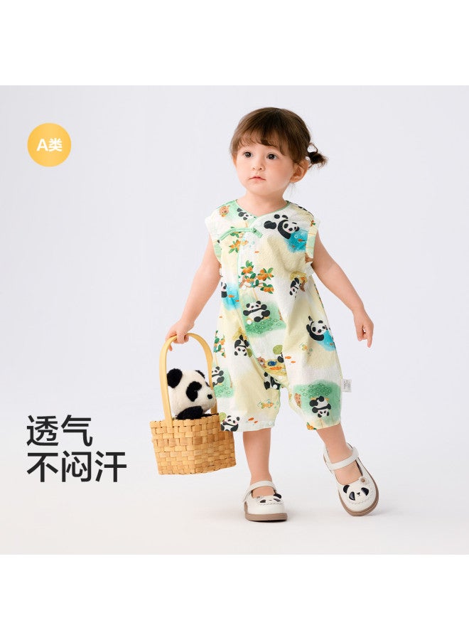 Balabala Class A Chinese-style Panda Baby Bodysuit Newborn Outfit Romper Crawling Suit 2025 New Summer Collection - Image 2