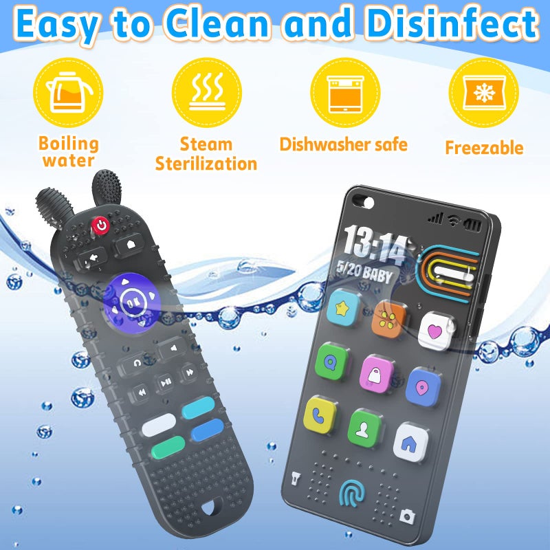 Kaodezhu TV Remote Control Shape Baby Teething Toys and Phone Shape Teether Toys for Babies 6-12 Months, Soft Flexible Silicone Chew Toys for Baby - Black - Image 5