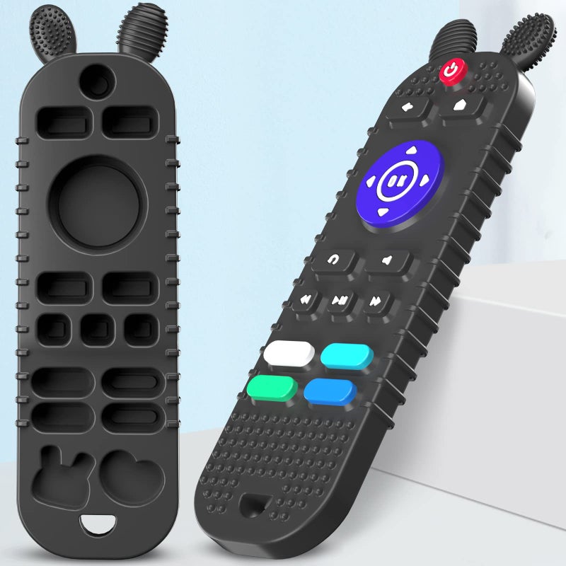Kaodezhu TV Remote Control Shape Baby Teething Toys and Phone Shape Teether Toys for Babies 6-12 Months, Soft Flexible Silicone Chew Toys for Baby - Black - Image 4