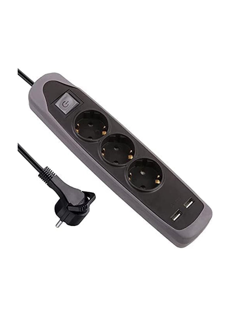 باور لوك اي لوك مشترك سيليكون 3 مخرج و 2 USB اسود - Image 2