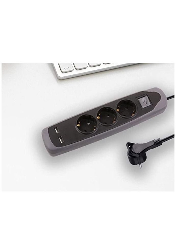 باور لوك اي لوك مشترك سيليكون 3 مخرج و 2 USB اسود - Image 1