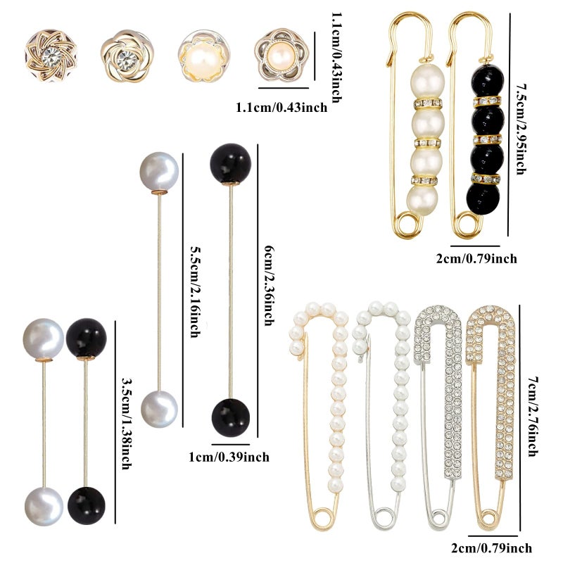 Bulrash 14 Pieces Brooch Safety Pins, Pearl Brooch Button Pin Pant Waist Tightener Pins for Clothes Sweater Shawl Collar Dress Cardigan Shirt Jeans Accessories for Women Girls(Classic) - Image 4