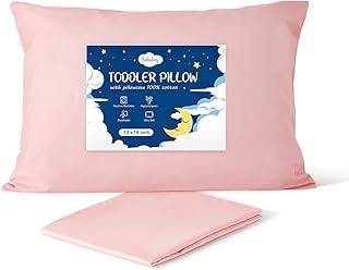 Babebay Toddler Pillow with Pillowcase, 13Ãƒâ€”18 100% Cotton Toddlers Pillows for Sleeping, Machine Washable Kids - Image 1
