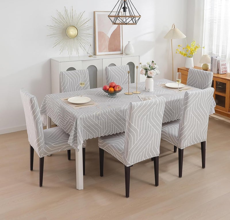 Styleys Dining Chair Cover with Table Covers for Kitchen Waterproof Dining Table Cloth (1 Table Cover + 4 Chair Cover, Complex Grey, CTSD3113) - Image 5