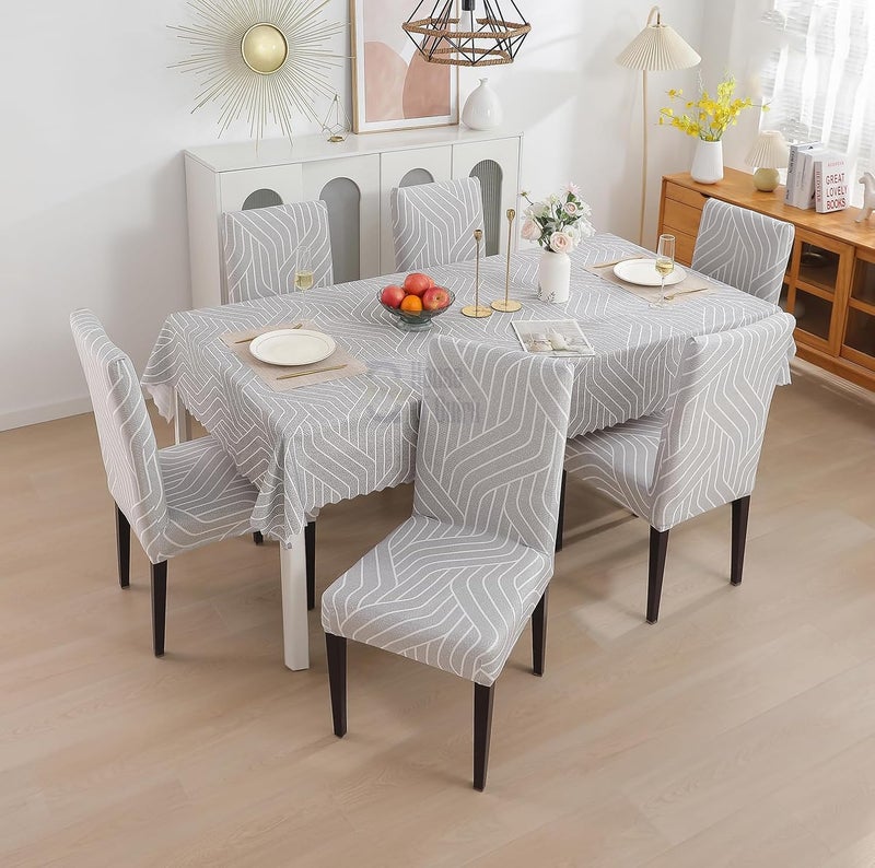 Styleys Dining Chair Cover with Table Covers for Kitchen Waterproof Dining Table Cloth (1 Table Cover + 4 Chair Cover, Complex Grey, CTSD3113) - Image 2