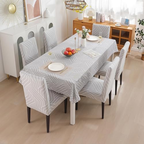 Styleys Dining Chair Cover with Table Covers for Kitchen Waterproof Dining Table Cloth (1 Table Cover + 4 Chair Cover, Complex Grey, CTSD3113) - Image 1