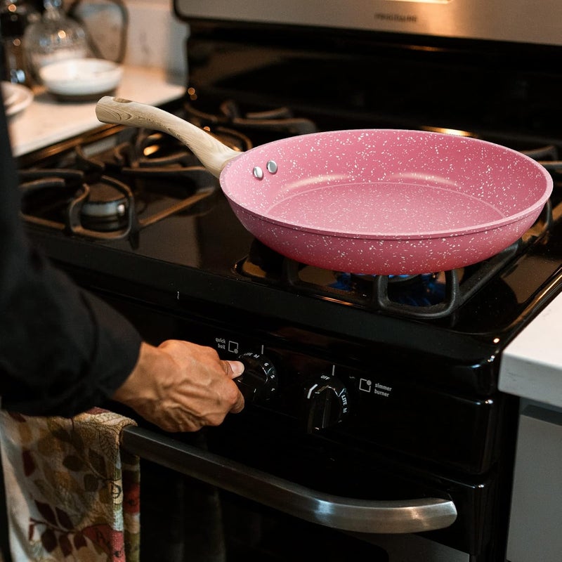 Innerwell Frying Pan Nonstick, 11 Inch Pink Egg Pan, Non Stick Fry Pan 100% PTFE PFOA-Free Omelet Pan, Toxin-Free Skillets Stone Cookware, Anti-Warp Base with All Stove Tops Available, Induction Compatible - Image 5